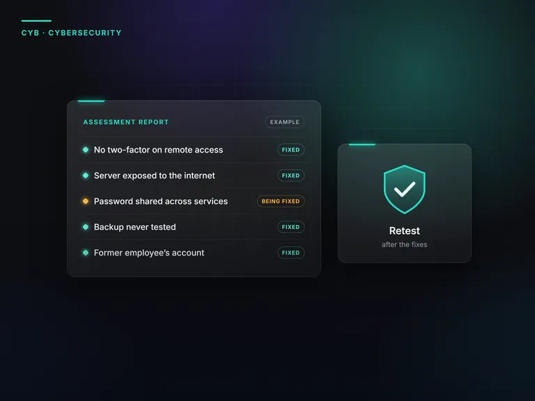 Example of a security assessment report, with the issues fixed and the retest after the fixes.