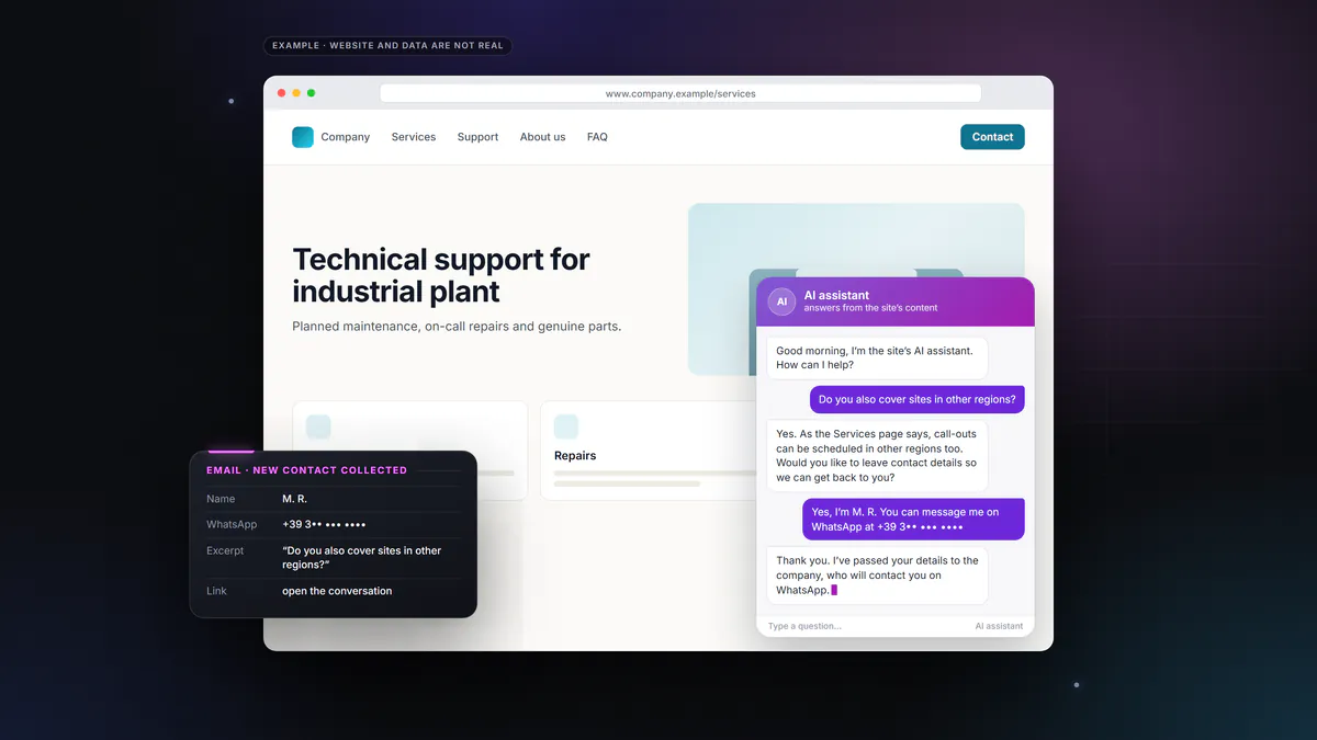 Illustration of the Autochatter interface: the chat open on a sample WordPress site