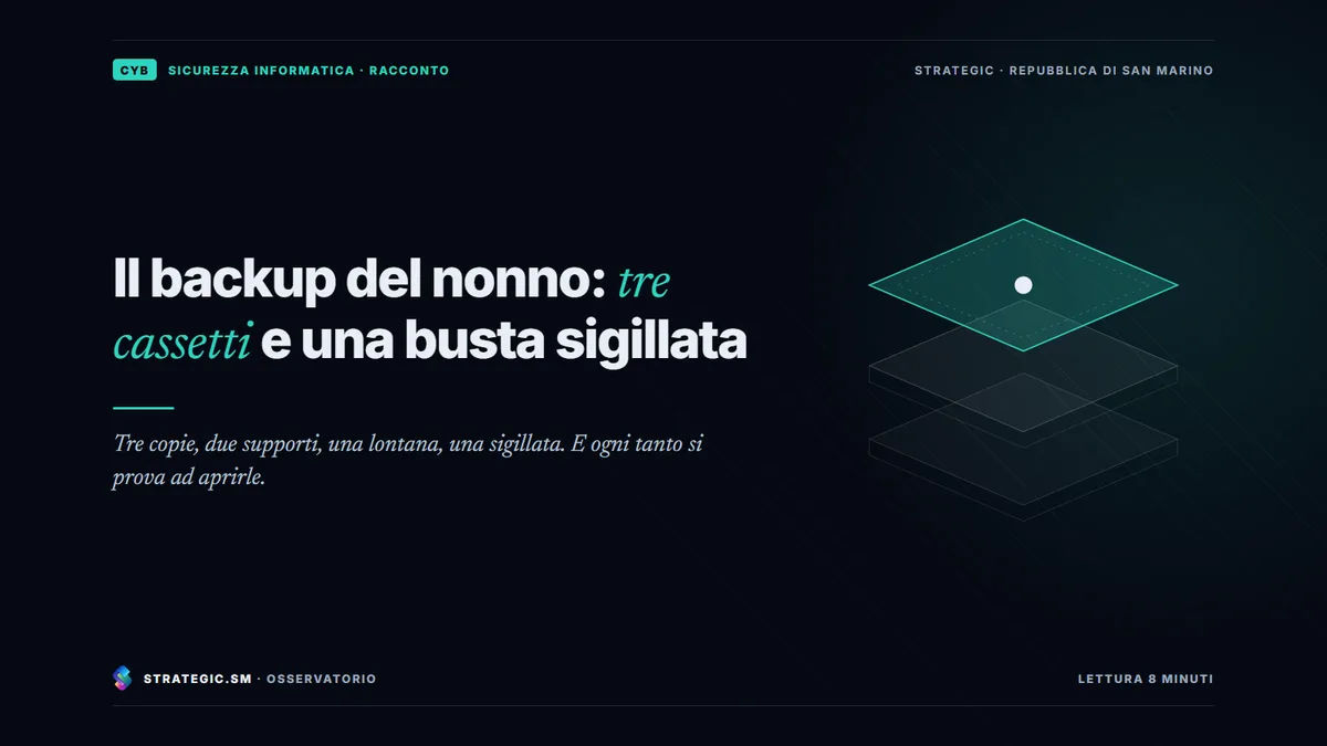 Copertina: «Il backup del nonno: tre cassetti e una busta sigillata», Sicurezza informatica