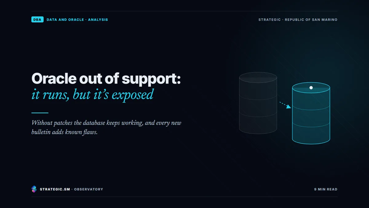 Cover: “Oracle out of support: it runs, but it’s exposed”, Data and Oracle