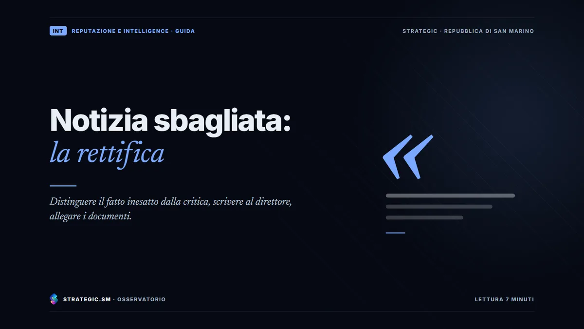Copertina: «Notizia sbagliata: la rettifica», Reputazione e intelligence
