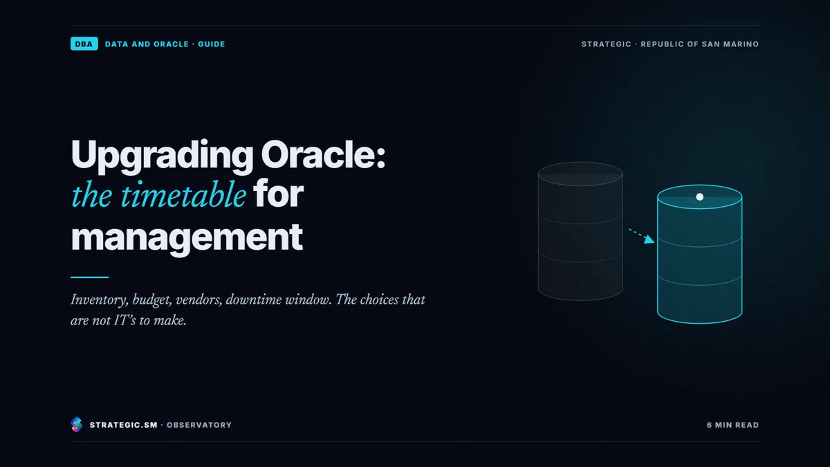 Cover: “Upgrading Oracle: the timetable for management”, Data and Oracle