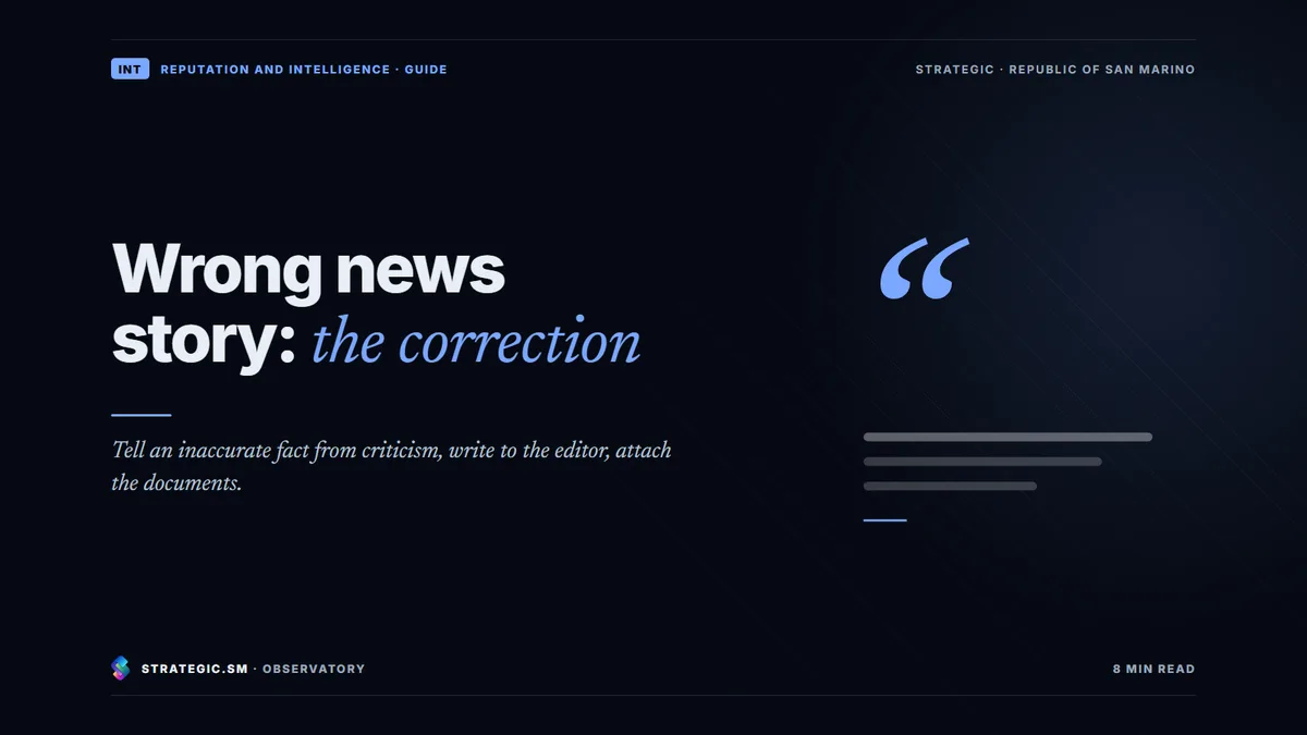 Cover: “Wrong news story: the correction”, Reputation and intelligence