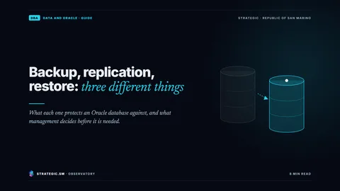 Cover: “Backup, replication, restore: three different things”, Data and Oracle