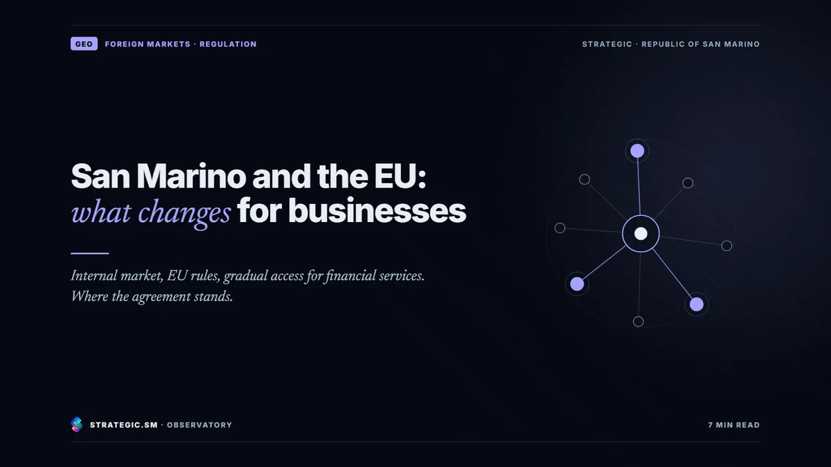 Cover: “San Marino and the EU: what changes for businesses”, Foreign markets
